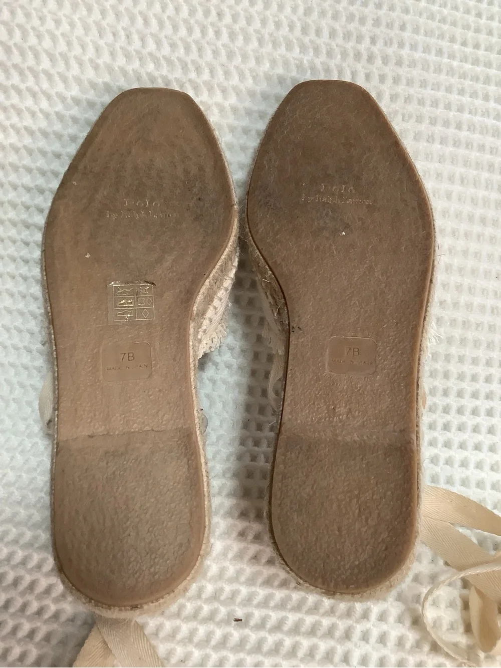 Polo Ralph Lauren Canvas Lace Up Espadrille Wedge Sandals Womens Size 7B Ivory